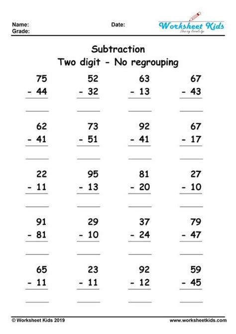 Worksheet Subtraction Without Regrouping Multi Digit Subtrac