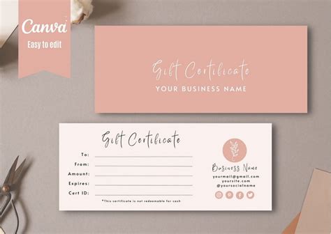 Editable Gift Certificate Canva Template Printable Double Etsy