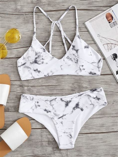 Criss Cross Top With Marble Print Bikini Set Artofit