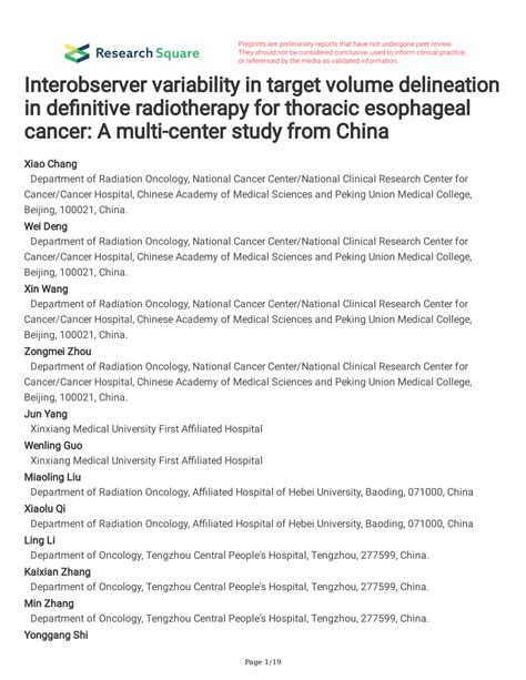 Pdf Interobserver Variability In Target Volume Delineation In