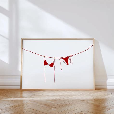 Red Bikini Wall Print Hand Drawn Bikini Hanging Poster Trendy Red