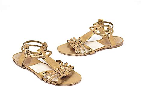 DIOR Light Bronze Leather Strappy Flat Sandals with Double Buckles 36 ...