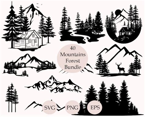 Berge Svg Bundle B Ume Svg Wald Svg Clipart Plotterdatei Etsy De