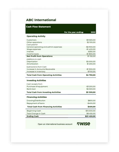 Cash Flow Statement Template in Excel - Wise