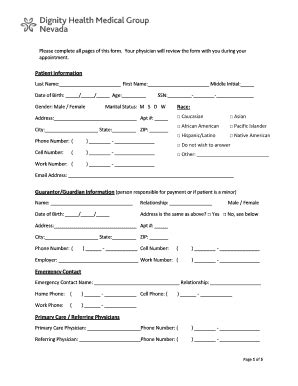 Fillable Online Dignityhealth Patient Information Emergency Contact