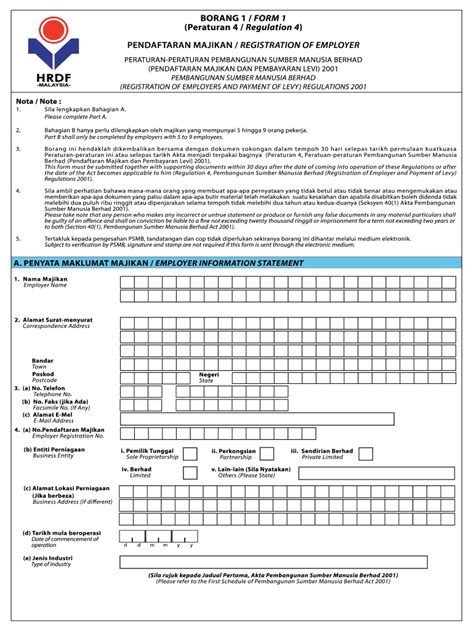 Fillable Online Borang 1 Form 1 Fax Email Print Pdffiller