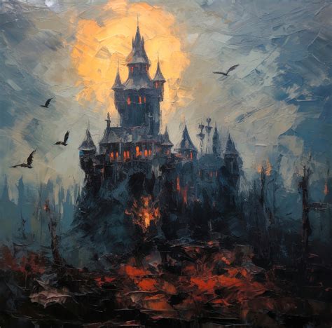 Dracula's deathly castle - Oil painting. Dark Series. Art print and po ...