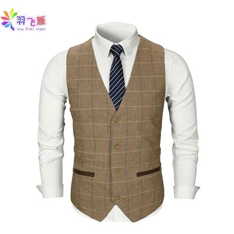 Traje De Chaleco De Hombres Informales Inteligentes Tweed Chaleco De