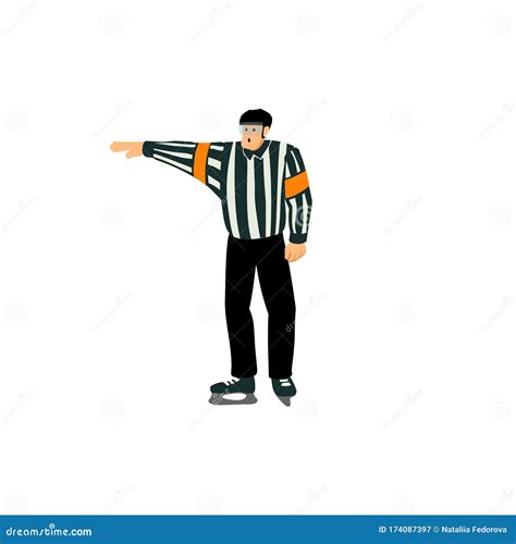 Out Of Play Ice Hockey Referee Signal Cartoon Character Stock Vector