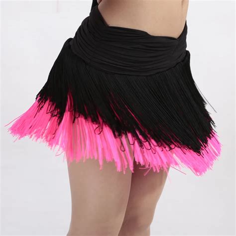 Buy Latin Ballroom Salsa Dance Performance Tiered Tassel Swing Skirt Ruched