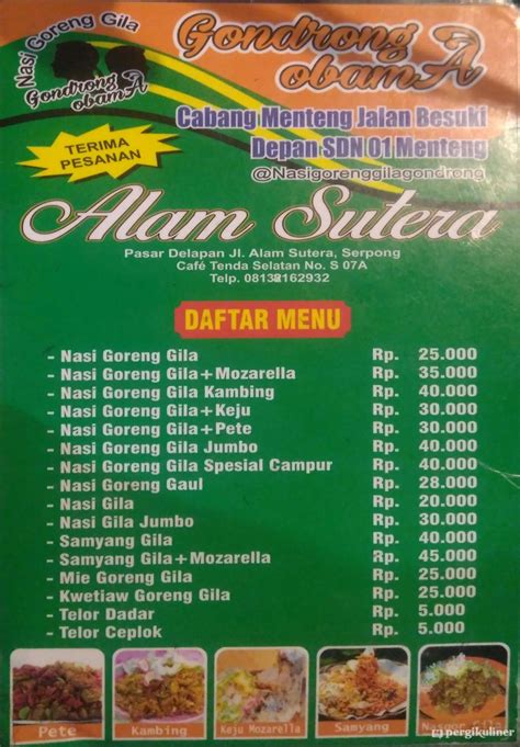 Selalu Diperbarui Menu Nasi Goreng Gila Gondrong Obama Alam Sutera