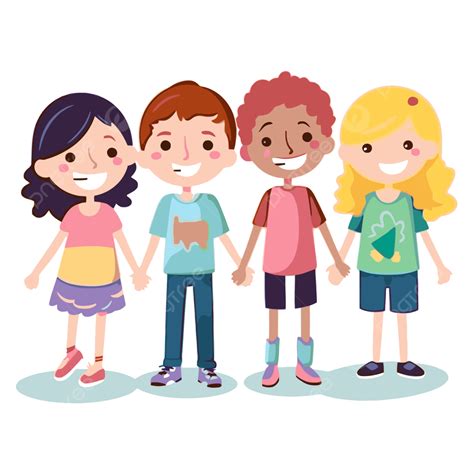 Friends Clipart Five Kids Together Holding Hands Cartoon Vector