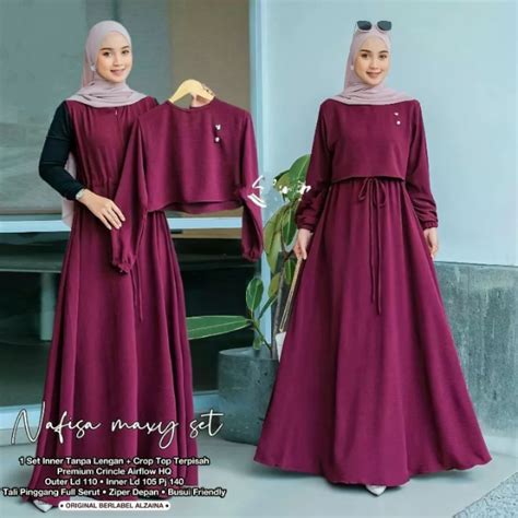 Jual Gamis Nafisa Maxy Set In Inner Outer Crop Crinkle Airflow Size S