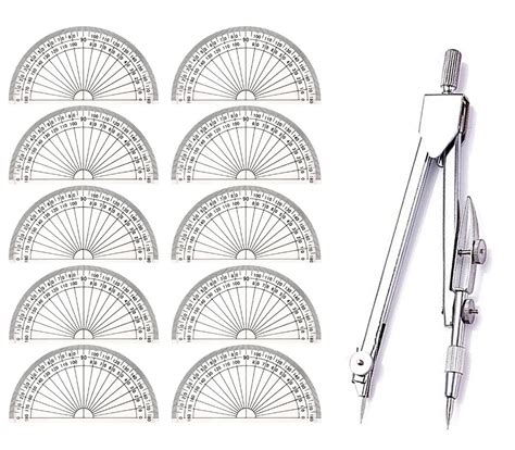 Student Drawing Compass Math Geometry Tools Plastic Protractor(1 ...