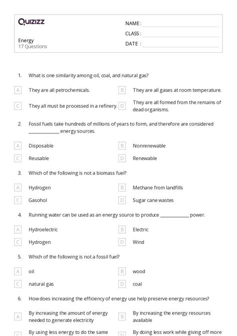 50 Energy Worksheets For 5th Class On Quizizz Free And Printable