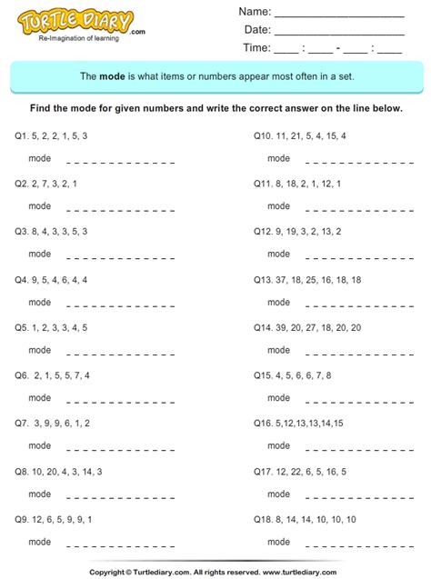 Calculate The Mode Turtle Diary Worksheet