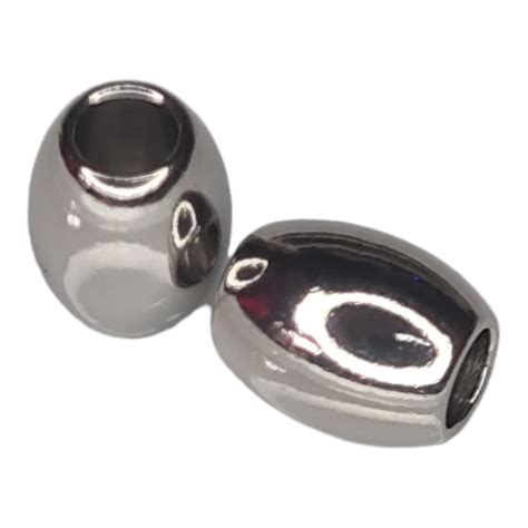 2 X Barrel Bead In Stainless Steel 10x8mm Silver Hills Gems