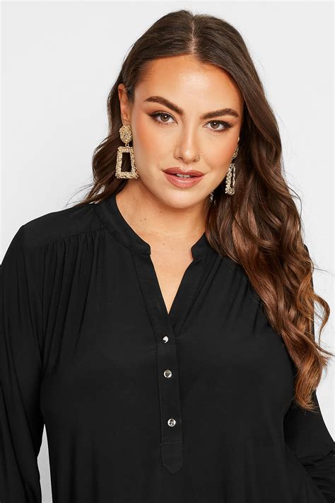 Yours London Plus Size Curve Black Half Placket Shirt Yours Clothing