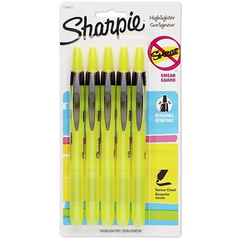 Sharpie Retractable Highlighter, Chisel Tip, Fluorescent Yellow, 5/Pack ...