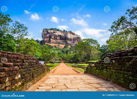 Sigiriya or Lion Rock - Ancient Rock Fortress with Brick Wall in the ...