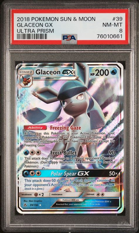 2018 Pokemon Sun Moon Ultra Prism 39 Glaceon Gx PSA 8 GameStop