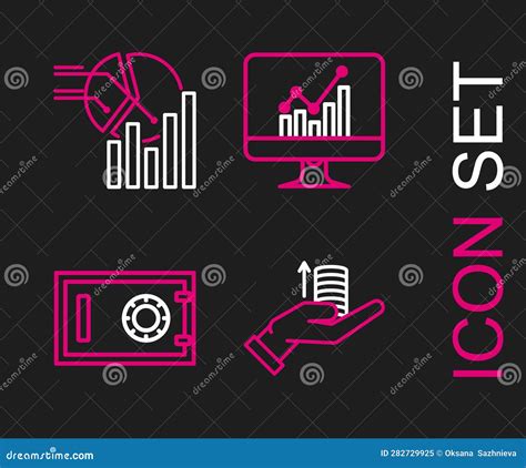 Set Line Money On Hand Safe Computer Monitor With Graph Chart And Pie