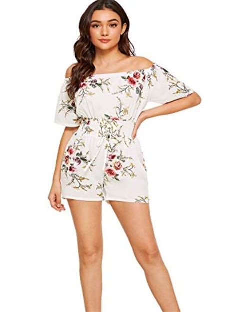 Buy Milumia Women Short Sleeves Floral Off The Shoulder Jumpsuits