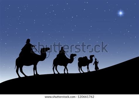 Three Wise Men Camels Shining Star Stock Vector Royalty Free