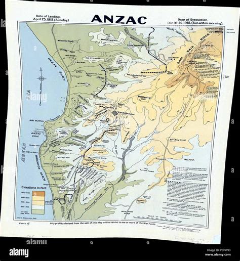 13 Anzac Cove region topographic battlefield map H.E.C. Robinson 1916 ...