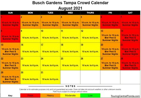 Busch Gardens Tampa Crowd Calendar August Touring