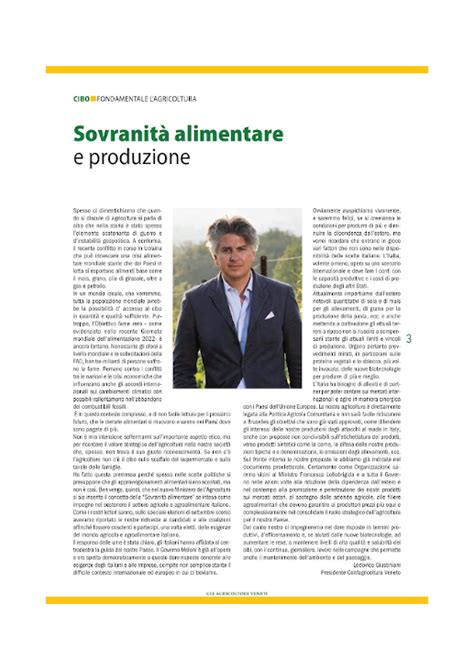 Articolo Di Fondo Del Presidente Giustiniani Su Gli Agricoltori Veneti