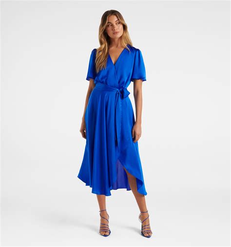 Buy Intense Azure Mona Flutter Sleeve Midi Dress Online Forever New