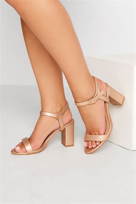 Limited Collection Rose Gold Block Heel Sandals In Extra Wide Eee Fit