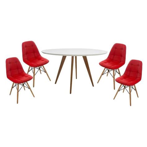 Conjunto Mesa Square Redonda Branco Fosco M Cadeiras Eiffel