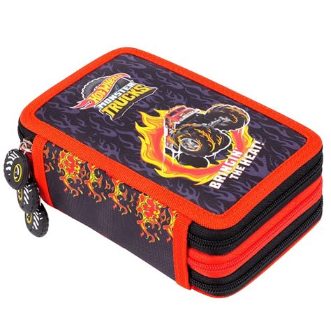 Hot Wheels 3 emeletes tolltartó felszerelt Monster Trucks Iskolatáska Áruház