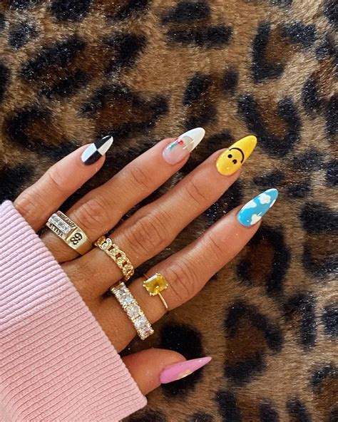 Delaney On Instagram These Are My Happy Nails 💅🏼 🌸🍒🏁🌈☁️ Which Hand Is