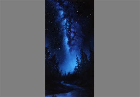 Art PRINT Milky Way Galaxy Forest Landscape Blue Purple Outer Space ...