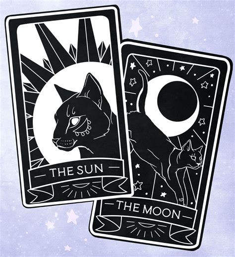 The Moon And Cat Tarot Card Print Vintage Ink And Watercolour