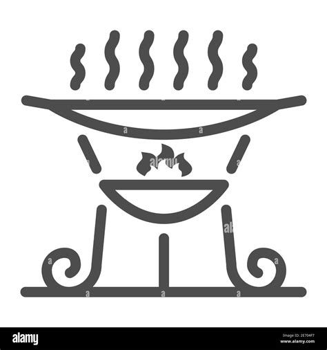 Barbecue Brazier Line Icon Bbq Concept Grill Sign On White Background