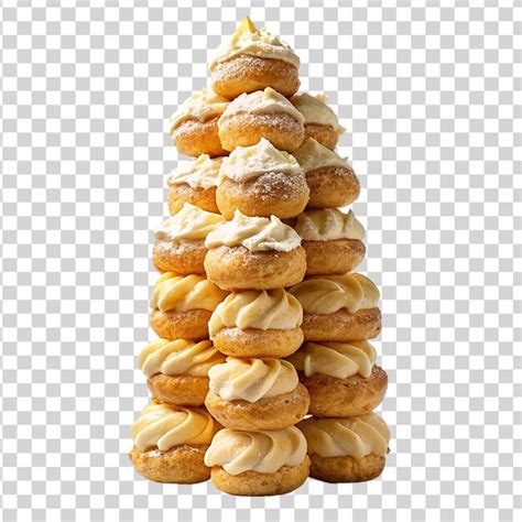 Premium PSD | A tower of fluffy cream puffs filled with custard