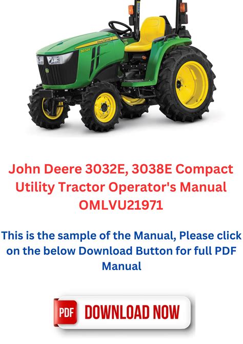 John Deere 3032e 3038e Compact Utility Tractor Operator S Manual Omlvu21971 By Service And Repair