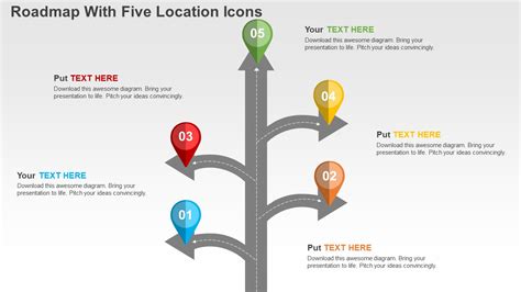 Roadmap With Five Location Icons PowerPoint Template - PowerPoint Templates