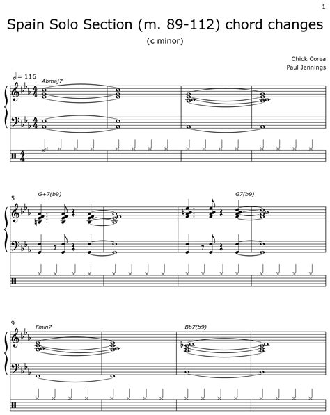 Spain Solo Section (m. 89-112) chord changes - Sheet music for Piano