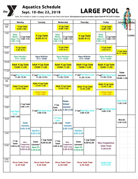 Pool Schedule for the Oneonta Family YMCA