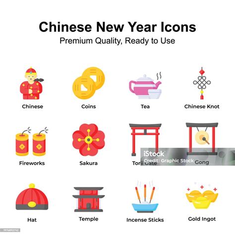 Chinese New Year Icons Set Isolated On White Background Stock Illustration Download Image Now