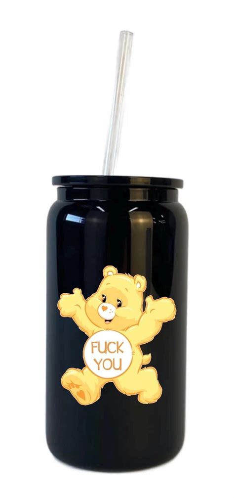 Swear Bear Fuck You 16oz Black Glass Tumbler Glass Can Etsy