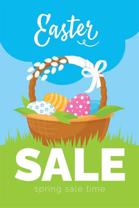 Easter Holiday Poster On The Theme Of The Easter Sale A Basket Of