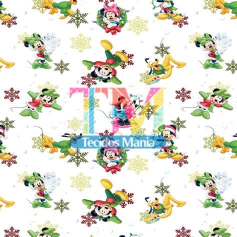 Tecido Gabardine Natal Flocos De Neve Mickey E Minnie Elo7