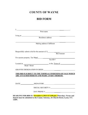 Fillable Online Co Wayne Ny COUNTY OF WAYNE BID FORM Co Wayne Ny Fax