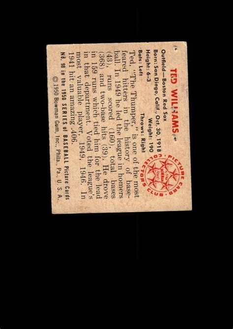 1950 Bowman Set Break 98 Ted Williams LOW GRADE Pinhole GMCARDS